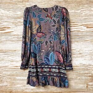 Farm Rio Lavender Wild Night Long Sleeve Mini Dress Pre owned no belt XS